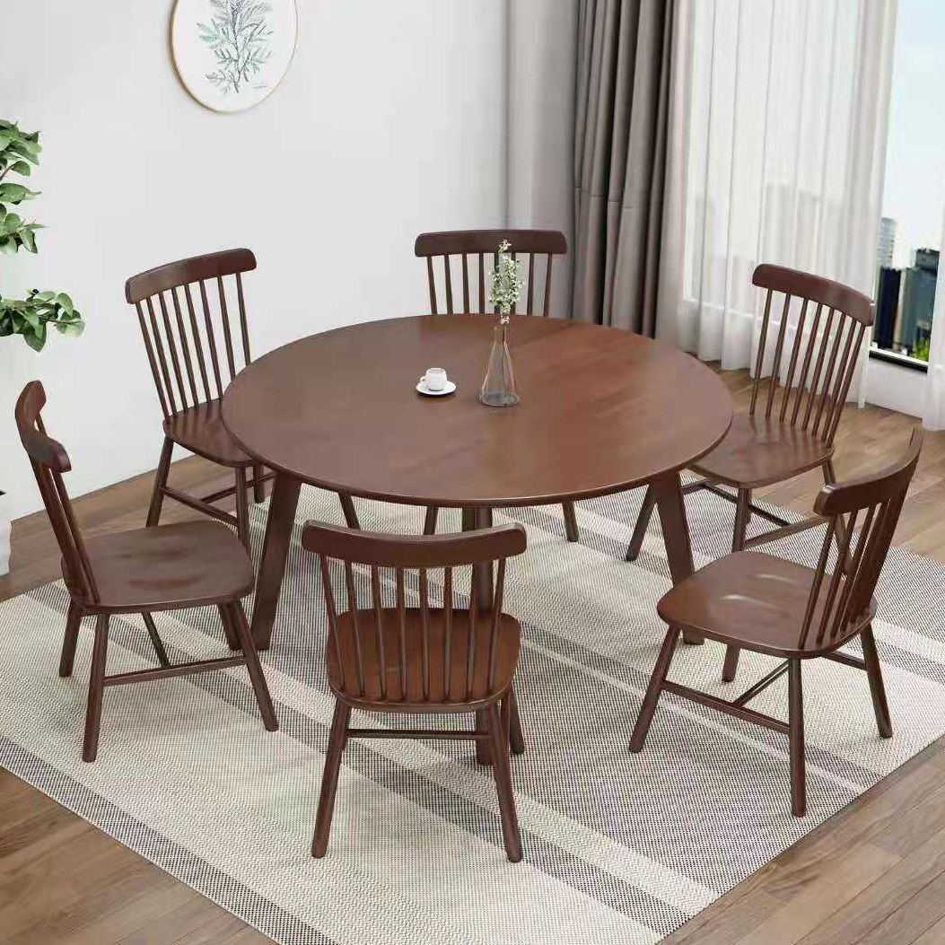 Contemporary Solid Wood Round Dining Table Kitchen Standard Dining Table with 4 Legs Base
