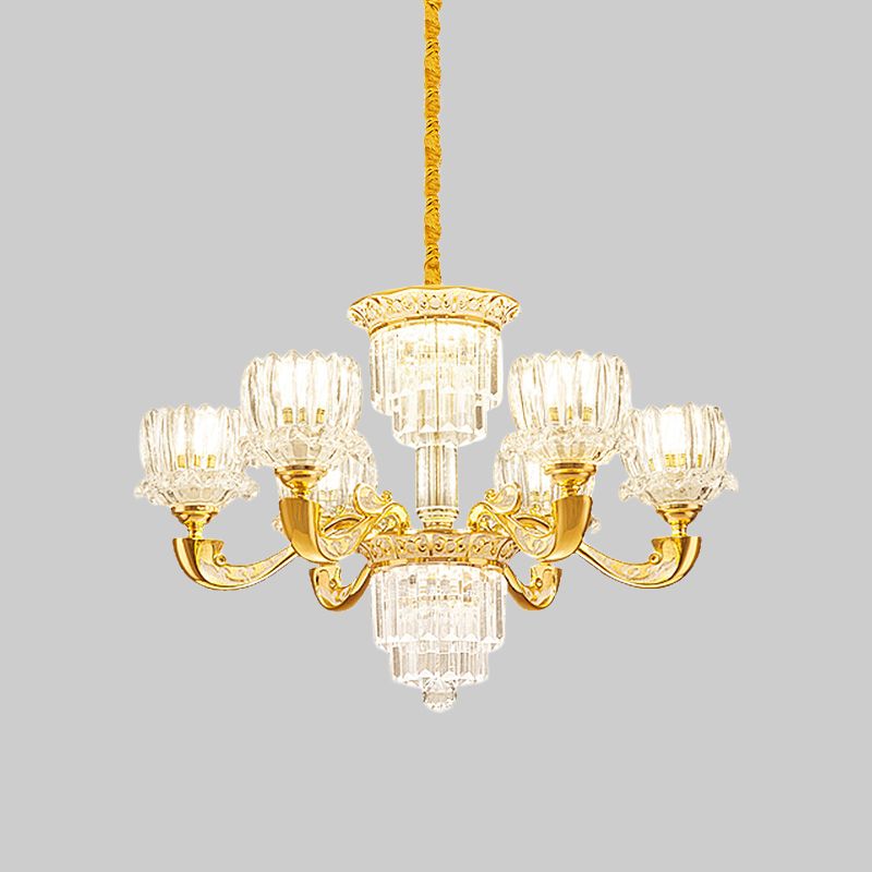 Gold Lotus Suspension Licht zeitgenössischer Kristall Rechteck 6/8 Lampen Wohnzimmer Hanging Kronleuchter