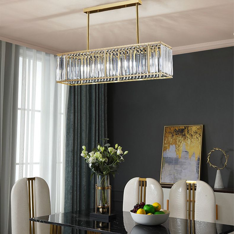 Luce a sospensione dell'isola a LED in oro in rame nella moderna lampada appesa al cristallo rettangolare per sala da pranzo