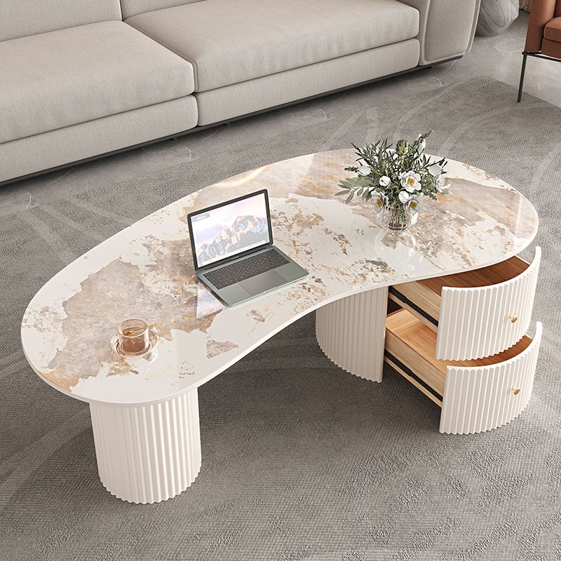 Slate Coffee Table with 2 Legs Modern Coffee Cocktail Table with Drawer