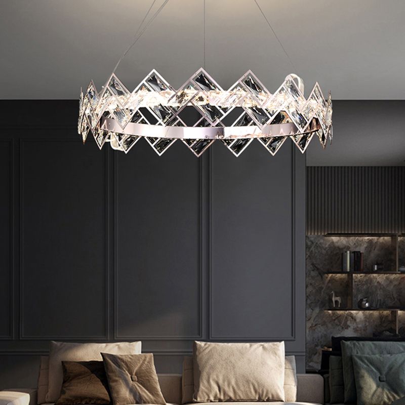 Wheel Shape Pendant Chandelier Modern Style Crystal 1 Light Chandelier Light in Silver