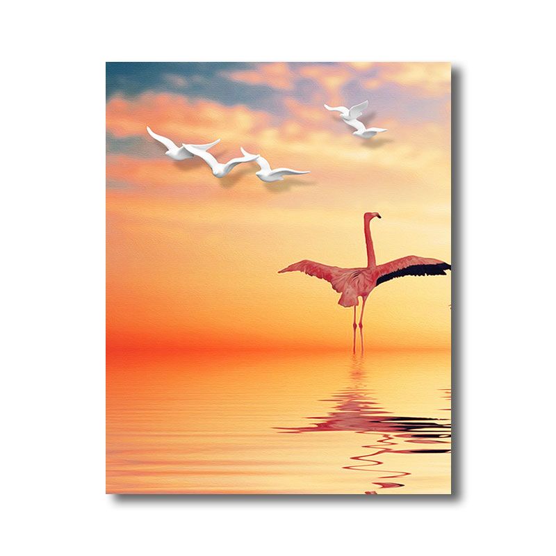 Tropical Flamingo and Seagull Canvas Orange Decorative Art Print for Living Room