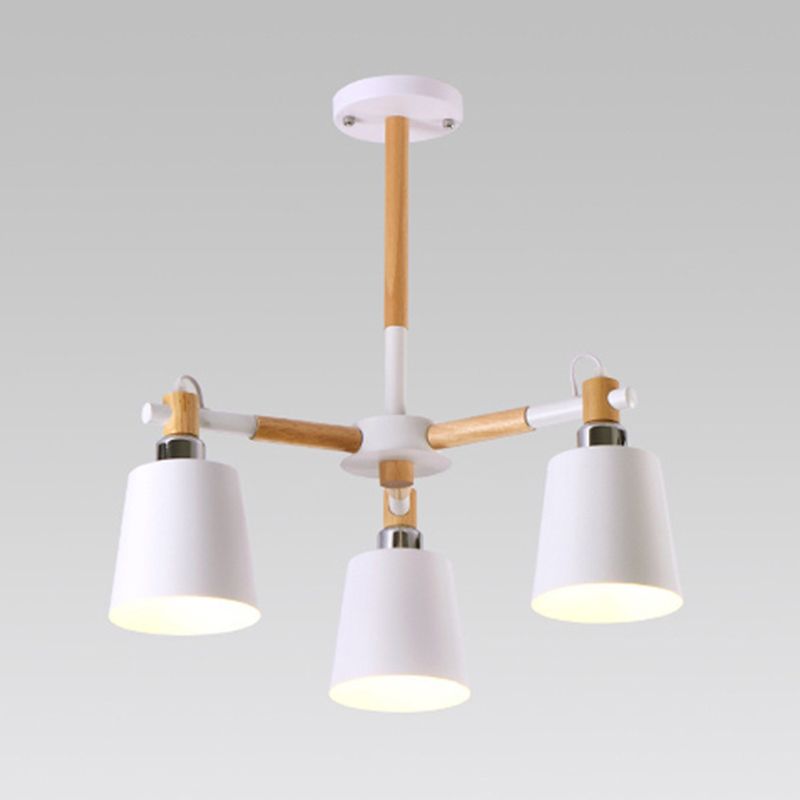 Radialer hölzerner Kronleuchter nordischer Pendelleuchte mit sich verjüngter Metallschatten