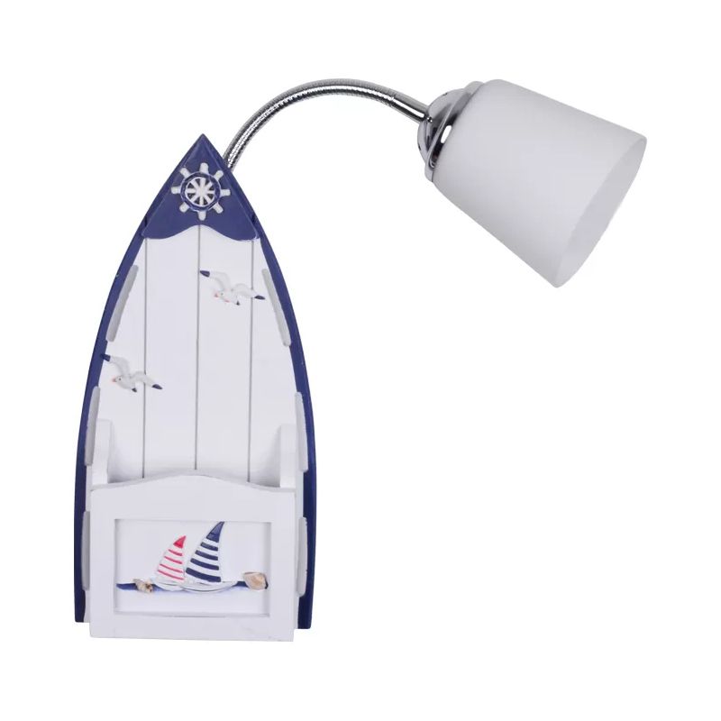 Nautical Ship Wall Light with Bucket Shade 1 Head Glass Wall Sconce in Blue for Nursing Room