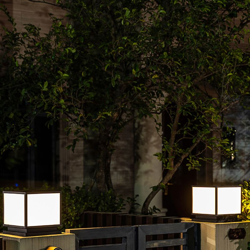 Contemporary LED Pillar Light Simple Black Solar Lighting Fixture for Garden