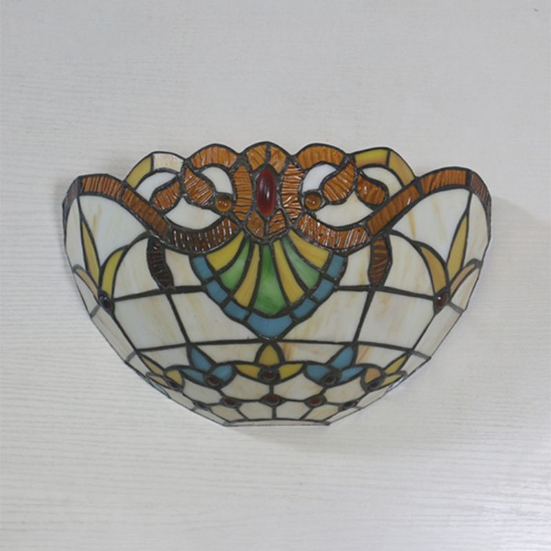 1-Head Flush Wall Sconce Tiffany Style Bowl Shade Stained Glass Wall Light Fixture