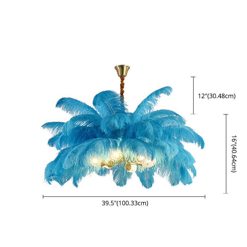 Ostrich Feather Ceiling Chandelier Modern Nordic Creative 6 Light Hanging Ceiling Light for Bedroom