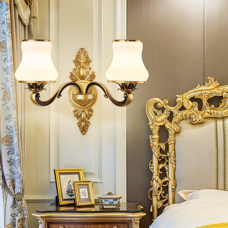 Witte glazen potige wand sconce verlichting retro woonkamer muur gemonteerd licht in messing