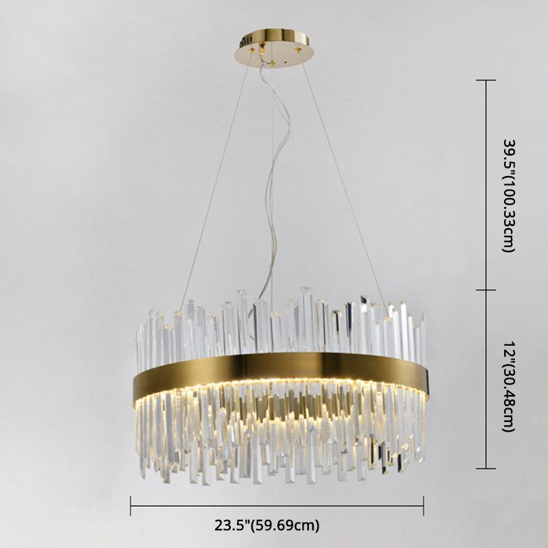 Gold Circular Hanging Ceiling Light Contemporary Crystal LED Suspended Light for Dining Room