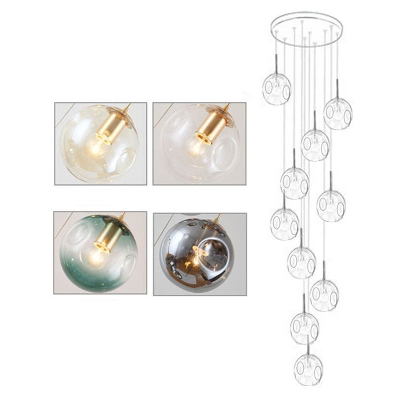 Handgeblasenes Glasball Multi -Licht -Anhänger moderner Cognac Hanging Lighting für Treppe