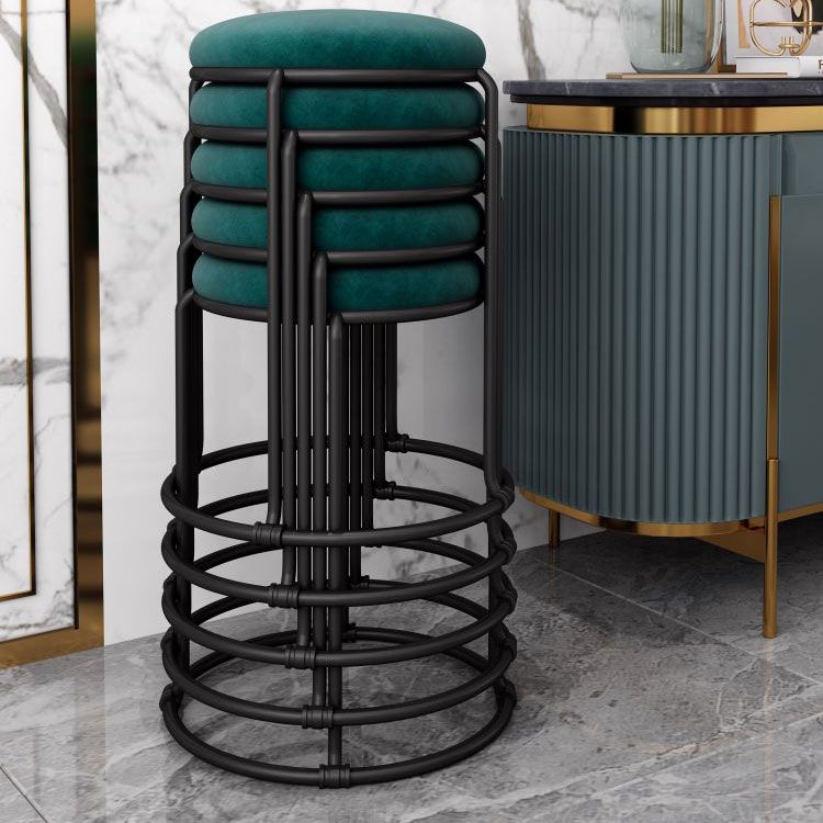 Modern Ottoman Velvet Upholstered Tear Resistant Round Ottoman with Chair Legs