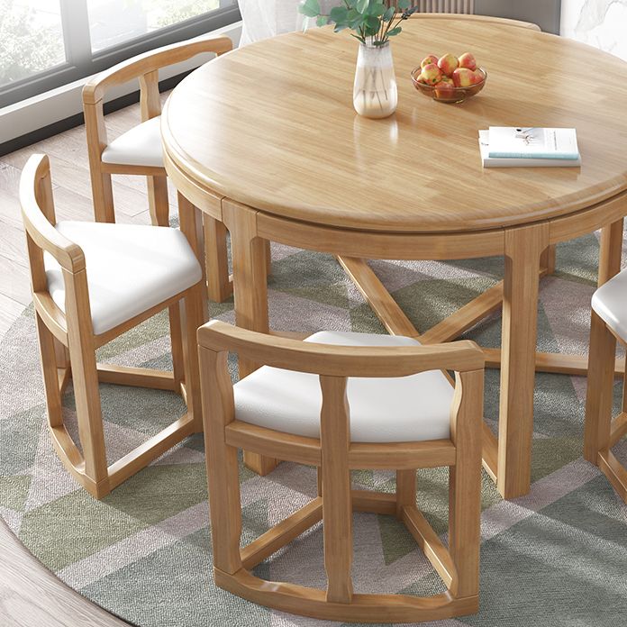Round Solid Wood Dining Table Set 1/7 Pieces Dining Set for Kitchen
