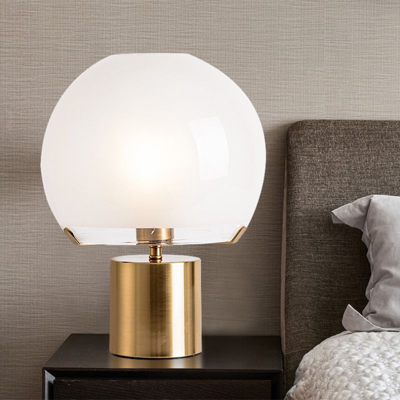 Black Lantern Table Lamp Postmodern 1-Light Ivory Glass Nightstand Light