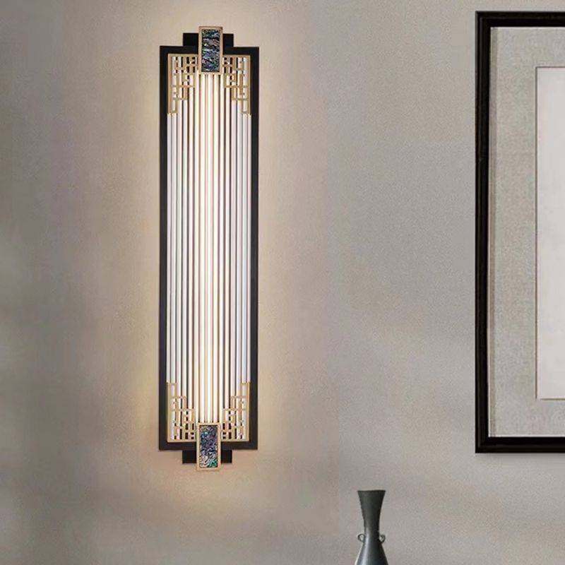 Modern Metal Wall Sconce Rectangle Shape Sconce Lights with Glass Shade for Living Room