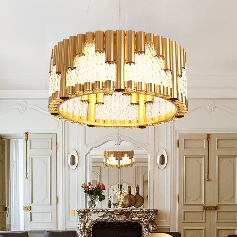 Tubular Metallic Pendant Lighting Traditional LED Gold Living Room Han