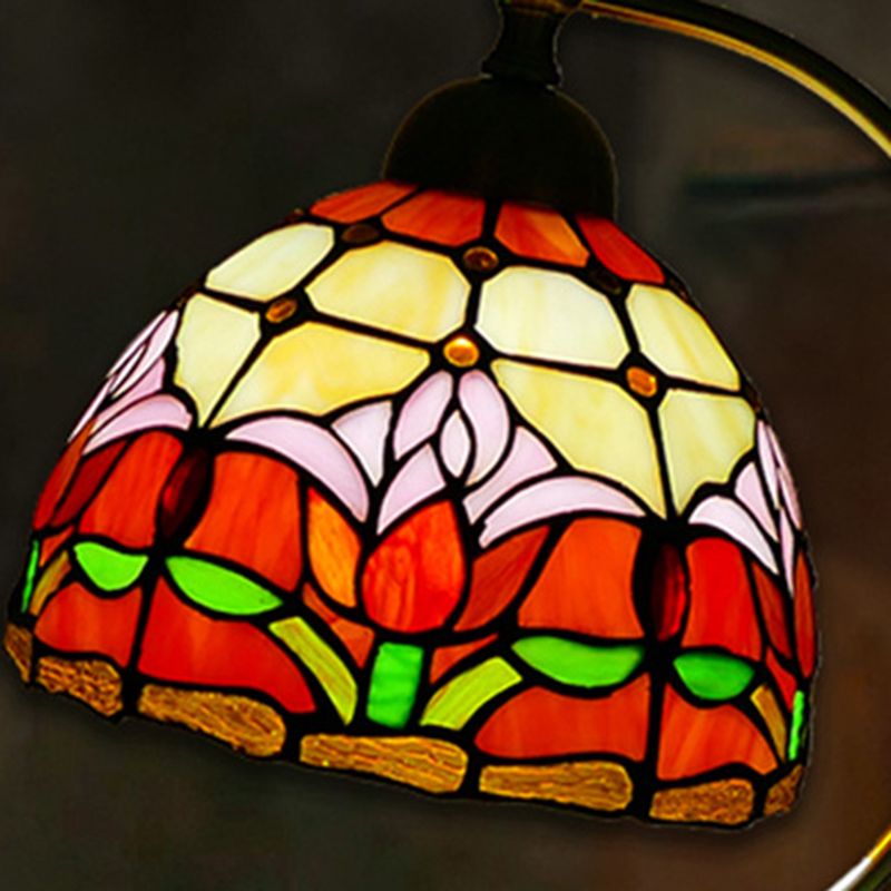 Lámpara de mesa de cuello de cisne 1 cabeza de metal tiffany luz de noche con sombra de vidrieras para restaurante