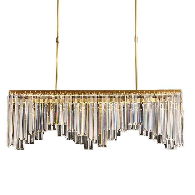 Rectangular Dining Room Hanging Lamp Crystal Minimalist LED Island Light in Gold