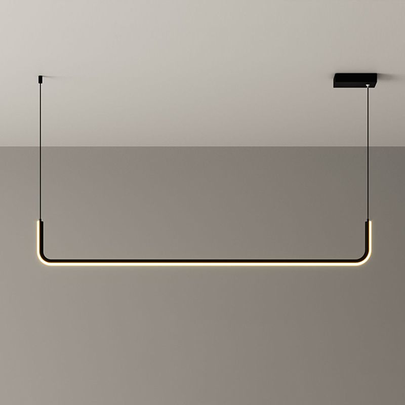 Metal Half Rectangle Hanging Lamp Kit Simple LED Black Island Lighting Fixture in Warm/White Light