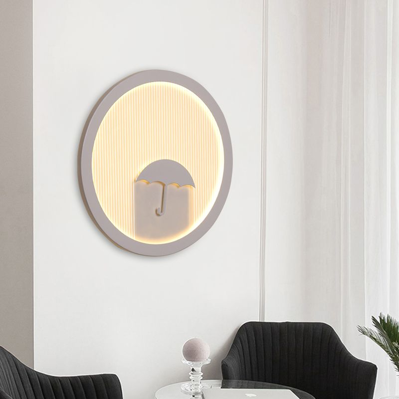 Circular Bedside Surface Wall Spliques A acrílico Led de la pared de la pared de la pared con diseño paraguas/nubes/pájaros en blanco