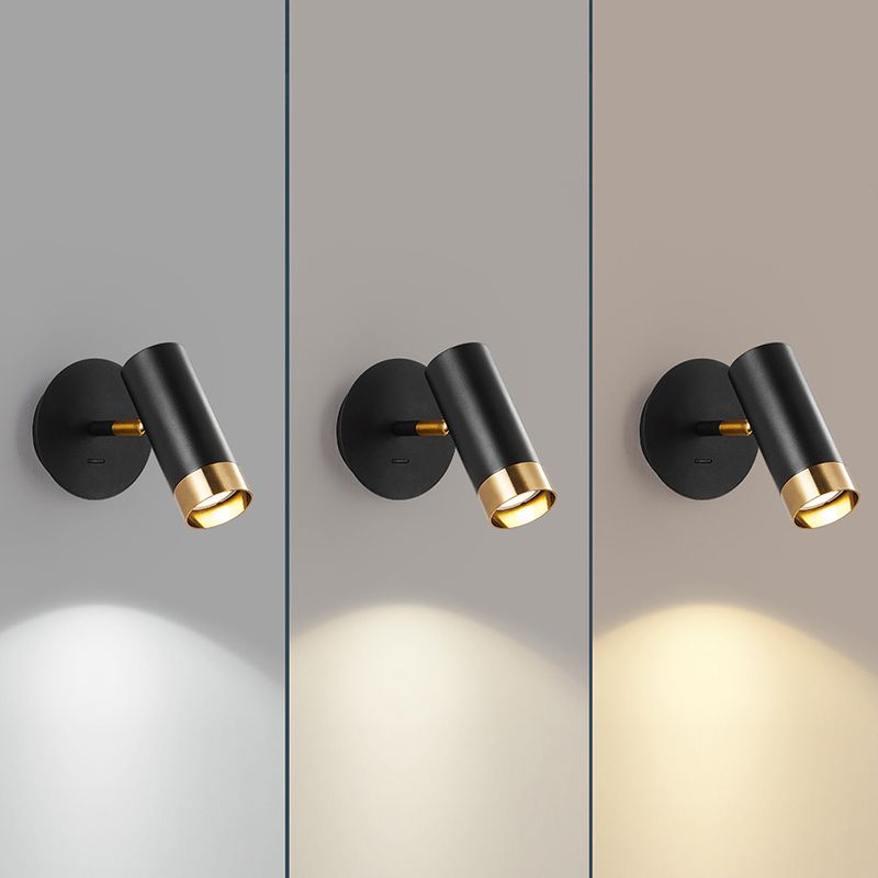 1-Light Modern Metal Wall Light Cylinder 5" High Reading Wall Sconce with Switch