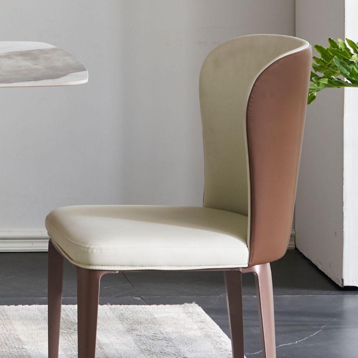 Glossy White Dining Table Set 1/4/5 Pieces Metal Base Table with Leather Chairs