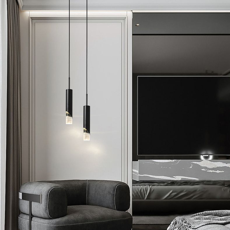 Minimaliste moderne LED Pendante Light Light Aluminium Lampe suspendue cylindrique avec une teinte acrylique