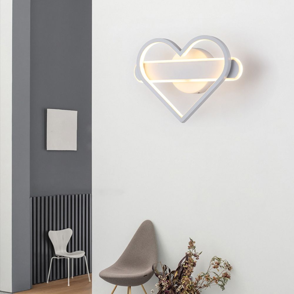 Heart Shaped Aluminum LED Wall Lamp 9.5" H Simplicity Lines Acrylic Sconce Lighting Fixture for Bedroom