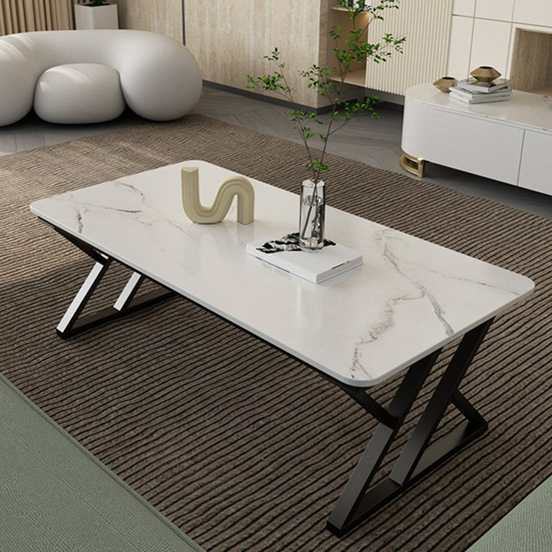 Slate Rectangle Coffee Table Sled Iron Base Type Single Table