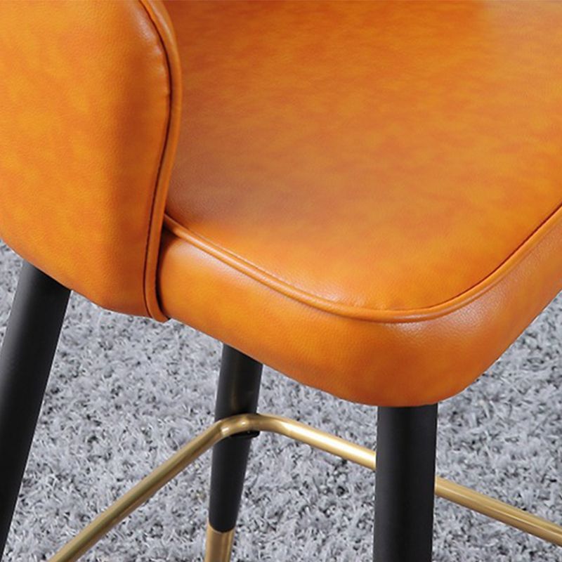 Leather Counter Stool Scandinavian Style Armed Low Back Stools for Home