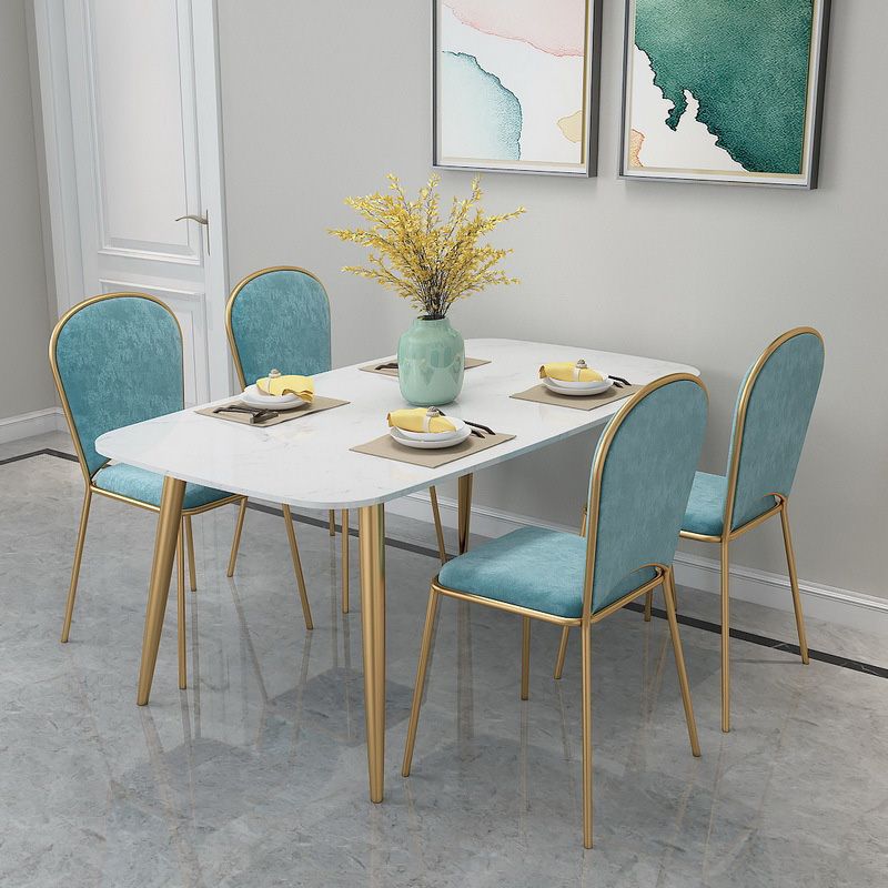Rectangle Golden Base Dining Table Glam Faux Marble Table for Dining Room