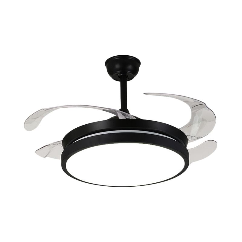 Hedendaagse ronde hangerse ventilatorlamp LED METAL 5 DUIDE BLADES SEMI VLOBEL LIMMTER IN ZWART VOOR LIDE ROOM, 42 "W