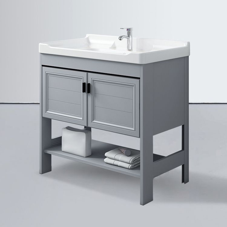 Modern Console Sink Porcelain Rectangular with Right Basin and Faucet Trough Sink