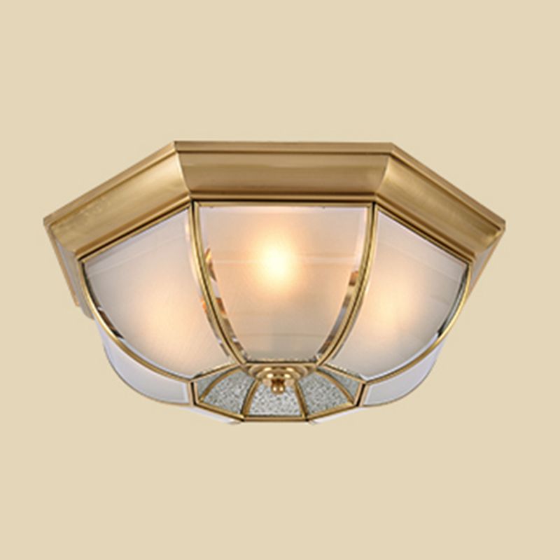 Vintage Shaded Ceiling Light Fixture Glass Ceiling Mount Chandelier in Brass