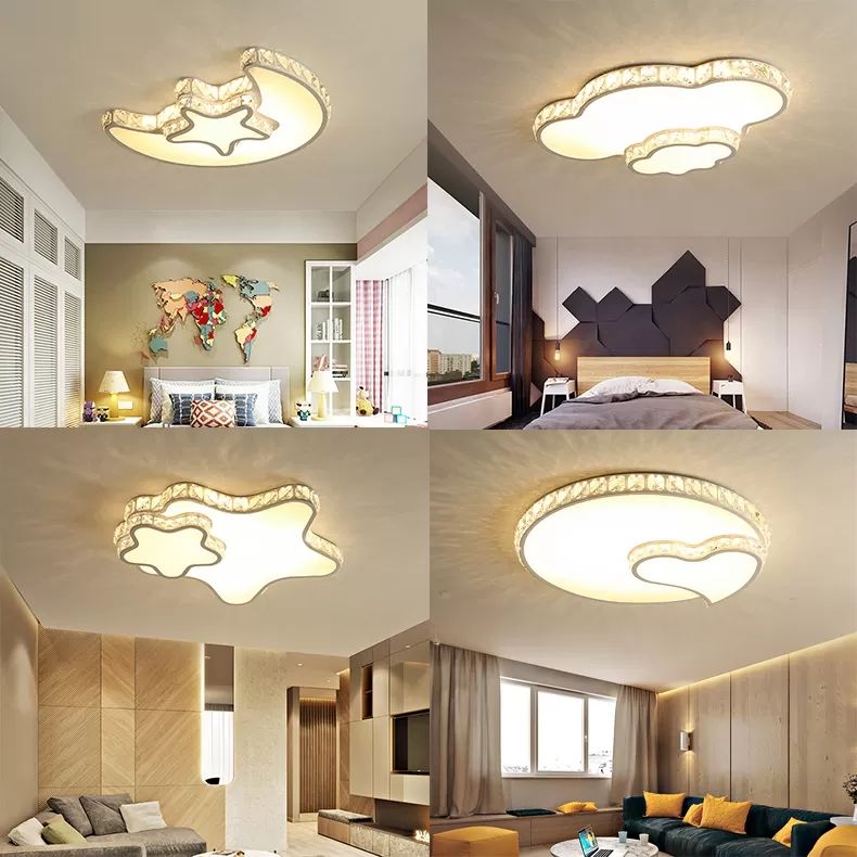 Kids Sky View Flush Ceiling Light Acrylique White Ceiling Mount Light with Clear Crystal for Foyer