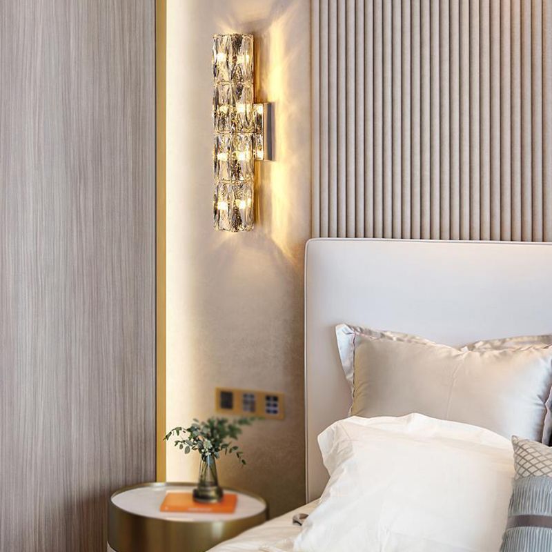Crystal Cylinder Shape Wall Lighting Modern Style Multi Lights Wall Light Sconce