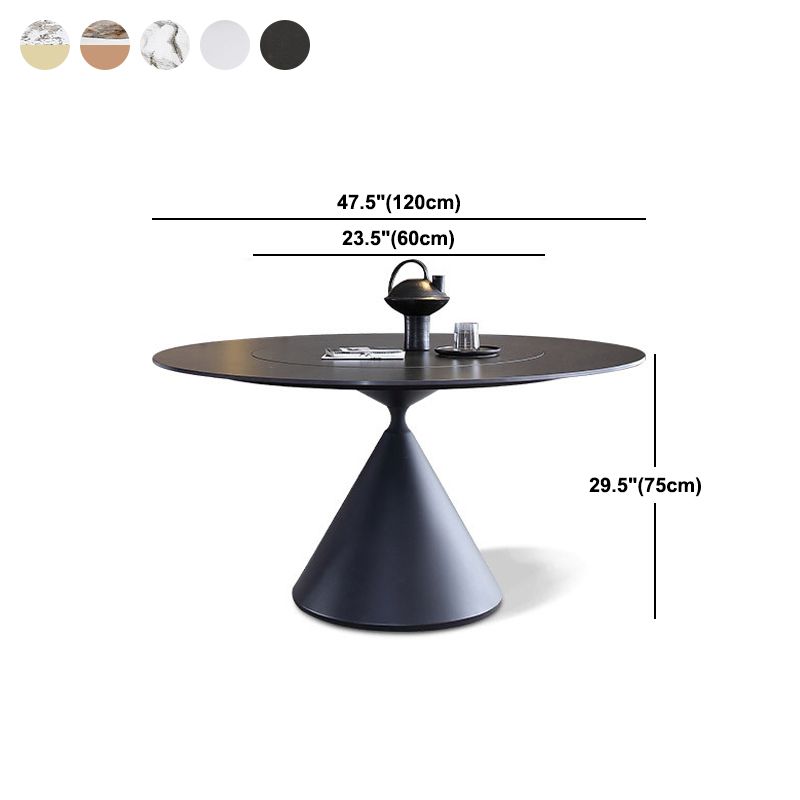 Round Stone Dining Table Modern Turntable White-black Furniture with Pedestal Base