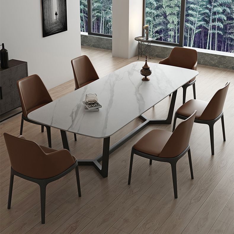 Industrial Sintered Stone Top Table Rectangle Table with Trestle Base