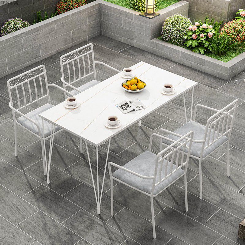 Industrial 1/3/5 Pieces Metal Dining Set Stone Dining Table Set