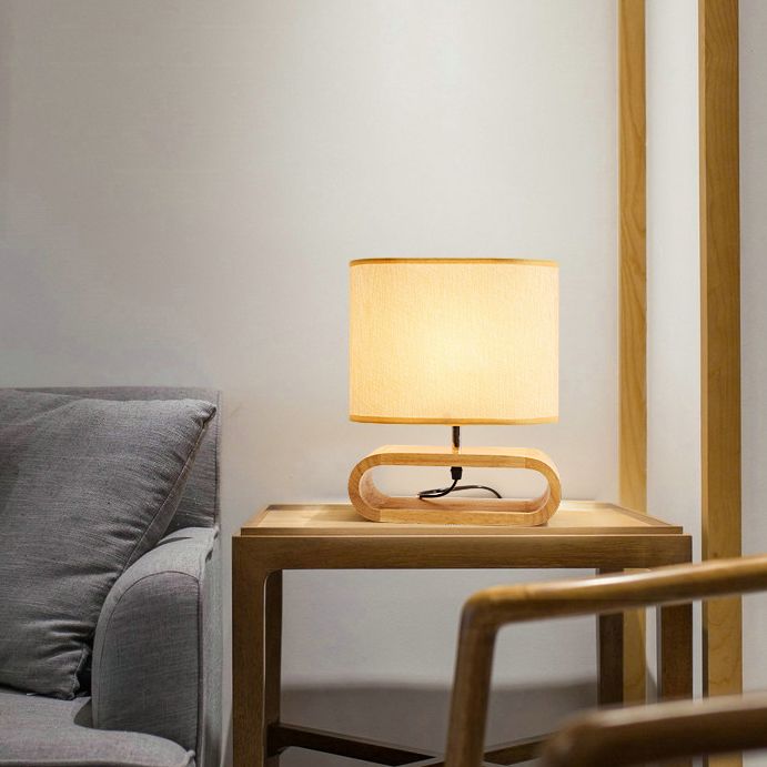 Tissu tambour lecture livre clair contemporain 1 lampe de bureau légère en blanc avec base en bois