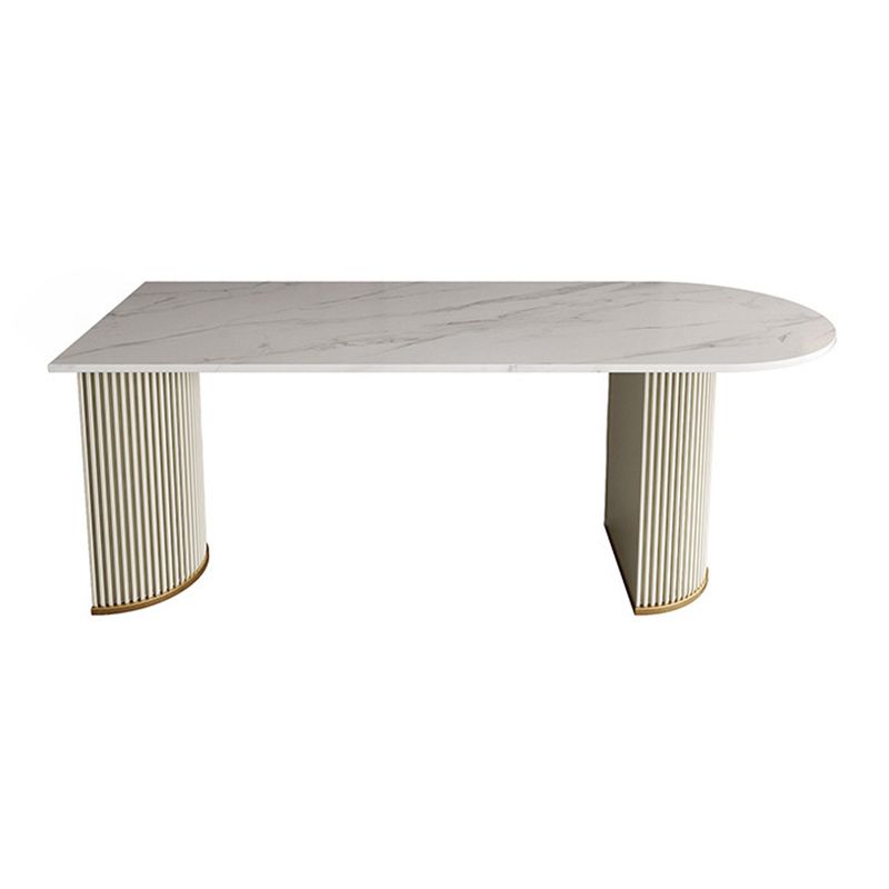 Metal Traditional Luxury Dining Table Free Form Sintered Stone Table with Double Pedestal