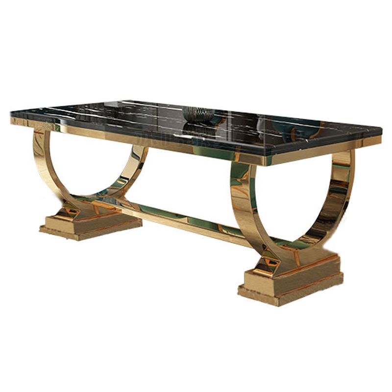 Traditional Luxury Marble Dining Table Rectangle Table with Metal Base in Gold