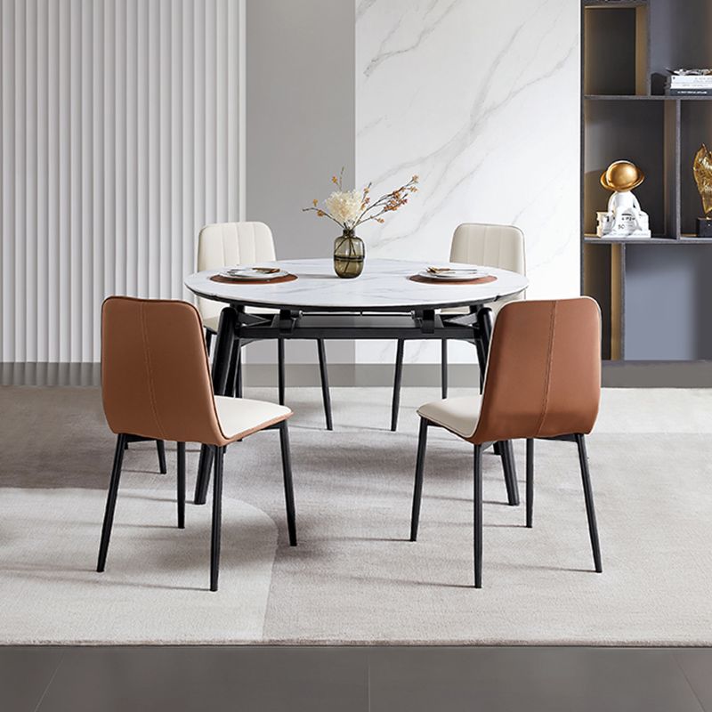 Stone Top Dinette Table with Black Legs Modern Round Dining Table