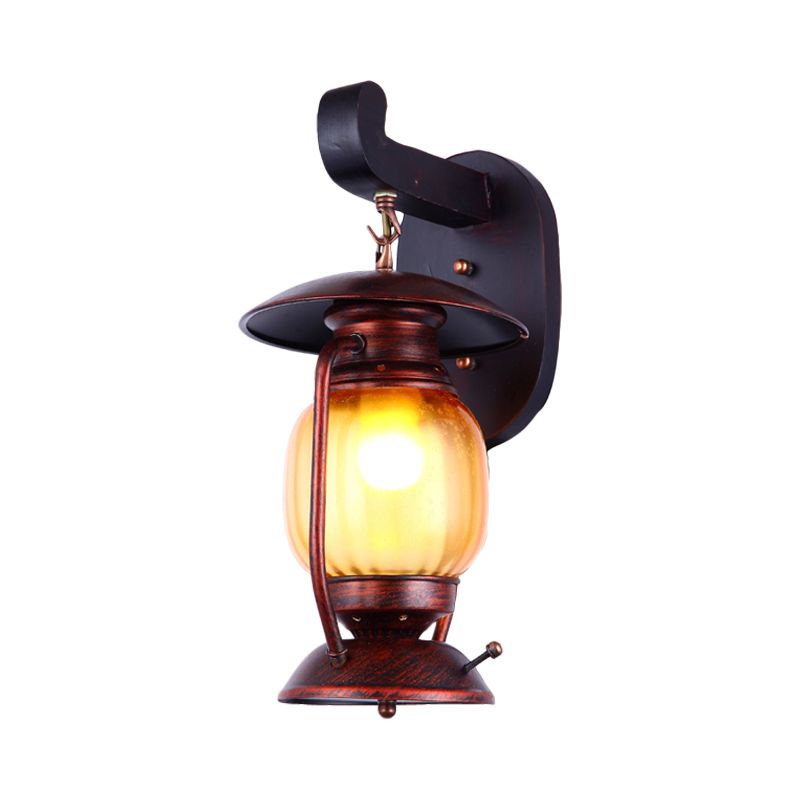 1 Light Wall Sconce Lighting Loft Kerosene Amber Glass Wall Mount Lamp in Copper for Stair