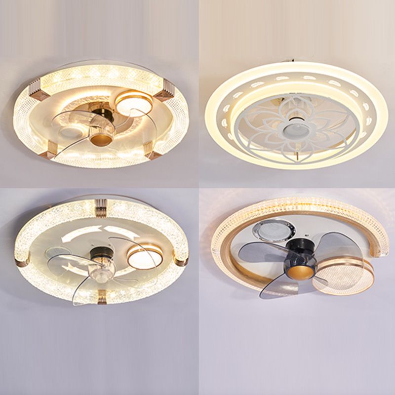 Smart Bluetooth Music Runde Lüfterlampe Minimalistische Acrylschlafzimmer halb Flush Licht in Weiß