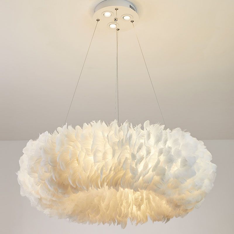 Nordic Modern White Chandelier Light Fixtures Feather Hanging Lamp for Bedroom
