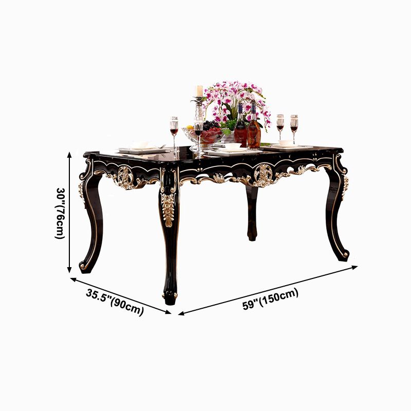 Marble Black Tone Dining Table Victorian 4 Legs Table for Dining Room