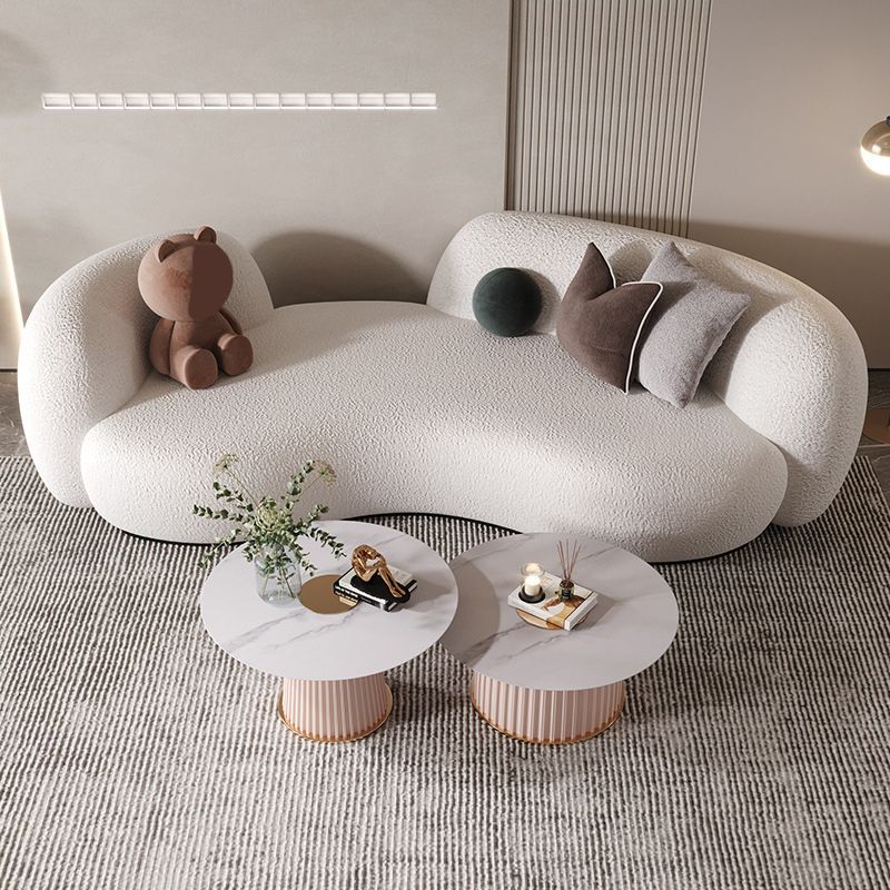 Contemporary White Wool Curved Sofa Sloped Arm Sofa for Living Room