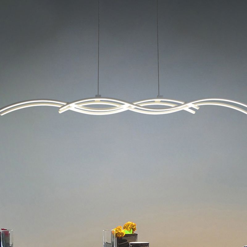 Silver Wave Island Pendant Light Simplicity Acrylic LED Suspended Lighting Fixture in Warm/White Light