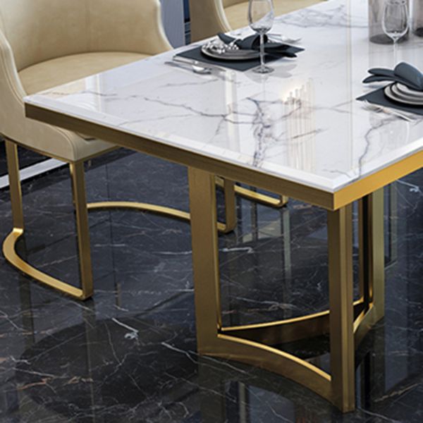 Luxury Sintered Stone Top Kitchen Table Rectangle Table with Gold Double Pedestal