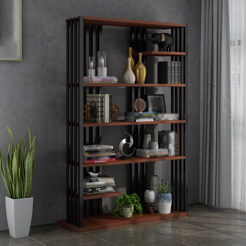 Industrial Style Bookshelf Open Shelf Vertical Metal Shelf with Rectangular Shelves